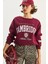 Kadın Bisiklet Yaka Baskılı Üç Iplik Şardonlu Basic Sweatshirt 4