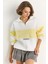 Kadın Yarım Fermuarlı Nakış Detaylı Renk Bloklu Oversize Sweatshirt 2