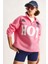 Kadın Fermuarlı Dik Yaka Işlemeli Üç Iplik Şardonlu Oversize Sweatshirt 1