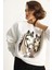Kadın Bisiklet Yaka Dijital Cowboy Baskılı Salaş Sweatshirt 3