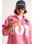 Kadın Fermuarlı Dik Yaka Işlemeli Üç Iplik Şardonlu Oversize Sweatshirt 4