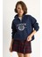 Kadın London Işlemeli Dik Yaka Fermuar Detaylı Şardonlu Oversize Sweatshirt 1