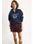 Kadın London Işlemeli Dik Yaka Fermuar Detaylı Şardonlu Oversize Sweatshirt 2