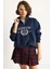 Kadın London Işlemeli Dik Yaka Fermuar Detaylı Şardonlu Oversize Sweatshirt 3