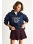 Kadın London Işlemeli Dik Yaka Fermuar Detaylı Şardonlu Oversize Sweatshirt 4