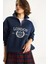 Kadın London Işlemeli Dik Yaka Fermuar Detaylı Şardonlu Oversize Sweatshirt 5