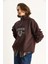 Kadın London Işlemeli Dik Yaka Fermuar Detaylı Şardonlu Oversize Sweatshirt 4
