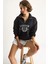 Kadın London Işlemeli Dik Yaka Fermuar Detaylı Şardonlu Oversize Sweatshirt 1