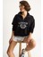 Kadın London Işlemeli Dik Yaka Fermuar Detaylı Şardonlu Oversize Sweatshirt 2