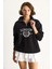 Kadın London Işlemeli Dik Yaka Fermuar Detaylı Şardonlu Oversize Sweatshirt 6