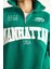 Kadın Nakışlı Yarım Fermuarlı Polo Yaka Şardonlu Oversize Sweatshirt 6