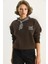 Kadın Fular Detaylı Leopar Nakışlı Üç Iplik Şardonlu Oversize Sweatshirt 2