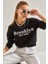 Kadın Baskılı Üç Iplik Crop Sweatshirt 4