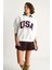 Kadın Usa Işlemeli Şardonlu Kapüşonlu Salaş Sweatshirt 2