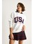 Kadın Usa Işlemeli Şardonlu Kapüşonlu Salaş Sweatshirt 3