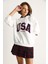 Kadın Usa Işlemeli Şardonlu Kapüşonlu Salaş Sweatshirt 4