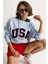 Kadın Usa Işlemeli Şardonlu Kapüşonlu Salaş Sweatshirt 1