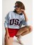 Kadın Usa Işlemeli Şardonlu Kapüşonlu Salaş Sweatshirt 3