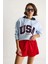 Kadın Usa Işlemeli Şardonlu Kapüşonlu Salaş Sweatshirt 4