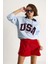 Kadın Usa Işlemeli Şardonlu Kapüşonlu Salaş Sweatshirt 5