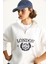 Kadın London Işlemeli Dik Yaka Fermuar Detaylı Şardonlu Oversize Sweatshirt 3