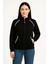 Oversize Dik Yaka Fermuarlı Sweatshirt - Zincir Nakışli Kanguru Cepli, - Siyah 1