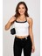 Kadın Siyah Beyaz Çift Renk Çapraz Askılı Crop Top Bluz 4