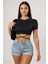 Kadın Siyah Yarım Kol Çapraz Bağlamalı Crop Top Bluz – Şık, Rahat ve Kolay Kombinlenebilir 2