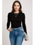 Kadın Siyah Uzun Kollu Fit Basic Crop Top Bluz 1