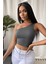 Kadın Koyu Gri Tek Omuz Crop Büstiyer – Modern ve Şık Tasarım 4