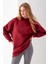 Kadın Bordo Üç Iplik Pamuklu Ribanalı Bisiklet Yaka Oversize Sweatshirt - 2523 1