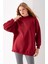 Kadın Bordo Üç Iplik Pamuklu Ribanalı Bisiklet Yaka Oversize Sweatshirt - 2523 5