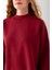 Kadın Bordo Üç Iplik Pamuklu Ribanalı Bisiklet Yaka Oversize Sweatshirt - 2523 7
