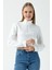 Kadın Dik Yaka Yarım Fermuarlı Uzun Kollu Sweatshirt Beyaz - 2534 1