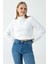 Kadın Dik Yaka Yarım Fermuarlı Uzun Kollu Sweatshirt Beyaz - 2534 2