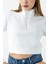Kadın Dik Yaka Yarım Fermuarlı Uzun Kollu Sweatshirt Beyaz - 2534 5