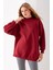 Kadın Bordo Üç Iplik Pamuklu Ribanalı Bisiklet Yaka Oversize Sweatshirt - 2523 5