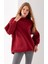 Kadın Bordo Üç Iplik Pamuklu Ribanalı Bisiklet Yaka Oversize Sweatshirt - 2523 6