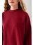 Kadın Bordo Üç Iplik Pamuklu Ribanalı Bisiklet Yaka Oversize Sweatshirt - 2523 7