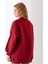 Kadın Bordo Üç Iplik Pamuklu Ribanalı Bisiklet Yaka Oversize Sweatshirt - 2523 8