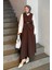 Düğmeli Etek-Yelek Tesettür Ikili Takım Acı Kahverengi 1