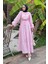 Bel Büzgülü Tesettür Elbise Pembe 1
