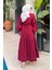 Bel Büzgülü Tesettür Elbise Bordo 4