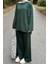 Basic Pantolon Önü Yırtmaçlı Triko Tesettür Takım Haki 3