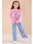 Pembe Sevimli Karakter Baskılı Jean Pantolonlu Kız Çocuk 2li Takım 22748 2