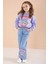 Lila Sevimli Karakter Baskılı Jean Pantolonlu Kız Çocuk 2li Takım 22750 1
