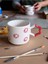 El Işi Kırmızı Çiçekler Işlemeli Doğal Seramik Mug Kupa Çay / Cappuccino Fincanı 3