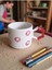 El Işi Kırmızı Çiçekler Işlemeli Doğal Seramik Mug Kupa Çay / Cappuccino Fincanı 5