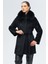 Çıkabilir Kürklü Inci Detaylı Peluş Kaban Siyah 3098-TK 2