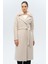 Yarasa Kol Yakası Çıkabilir Kürklü Punto Dikiş Detaylı Kaşmir Kaban Açık Bej 3120-TK 3